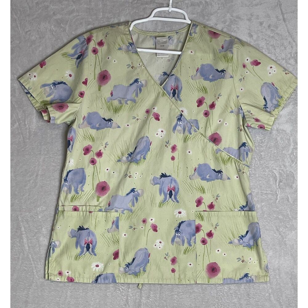 Eeyore nursing scrub top Disney womens size medium Tie Back